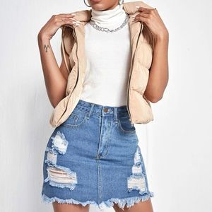 SHEIN Distressed High-Rise Denim Mini Skirt